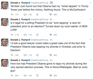 Unhinged tweets: Trump claims Obama wiretapped him!