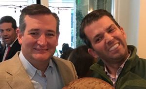 Don Trump Jr. posts bizarre photo with Ted Cruz and a distorted image of Obama on a cake